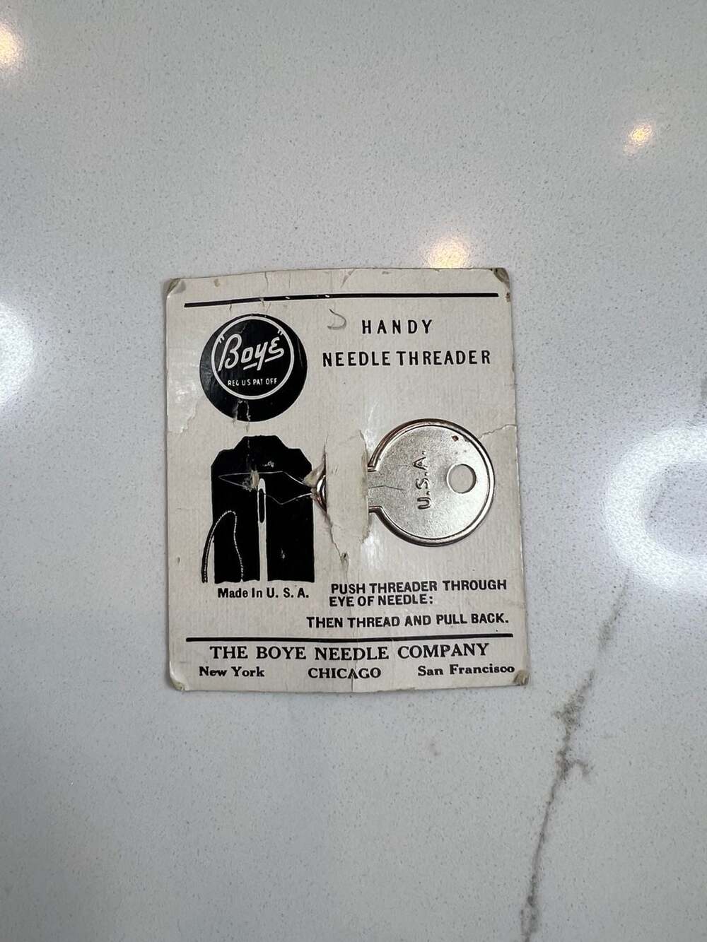 Vintage Boye Handy Needle Threader with Original Card Made in USA